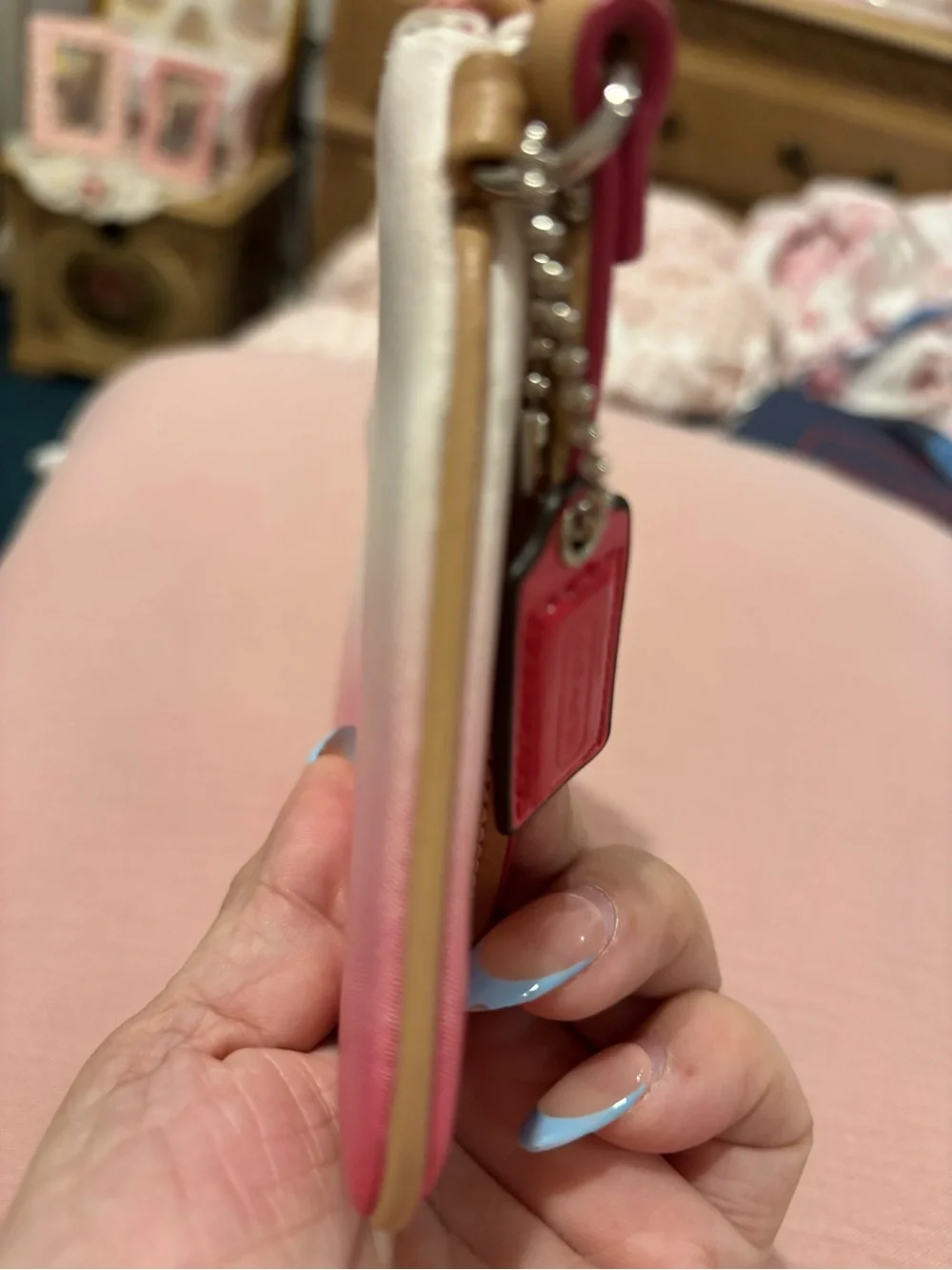 Coach White to Pink Ombre Wristlet with Pink Trim